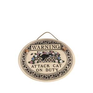Genuine Trinity Pottery Warning Attack Cat On Duty Wall Hanging Decor Plaque
